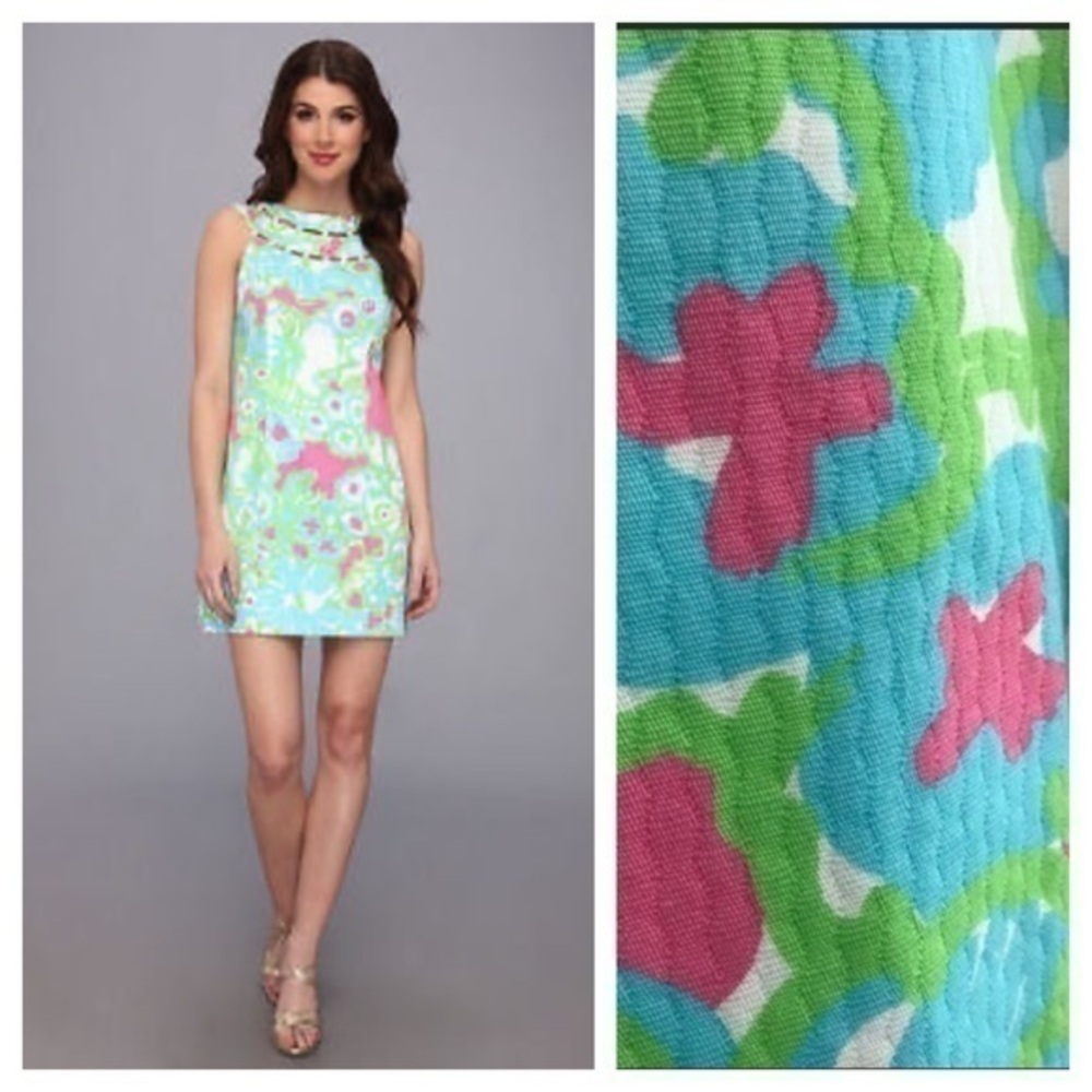 Lilly Pulitzer Blue Green Pink A Pink Delicacy Lindy Beaded Shift Dress 00